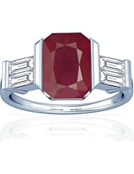18K White Gold Emerald Cut Ruby Ring With Sidestones