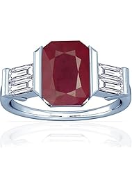 Platinum Emerald Cut Ruby Ring With Sidestones