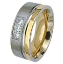 New Mens Titanium Gold Band Ring with CZ Stones, 8mm Wide. Available in most sizes. Comes in a Quality Gift Box.