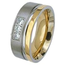 New Mens Titanium Gold Band Ring with CZ Stones, 8mm Wide. Available in most sizes. Comes in a Quality Gift Box.