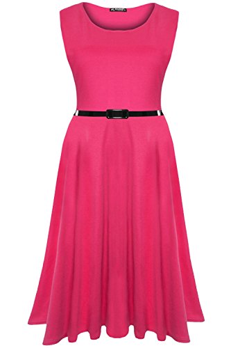 Oops Outlet Womens Belted Sleeveless Flared Swing Midi Skater Dress Plus Size Oops Outlet Womens Belted Sleeveless Flared Swing Midi Skater Dress Plus Size