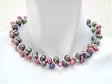 7-8mm Green, Peacock & Raspberry Freshwater Pearls on Sterling Spiral Necklace with Toggle Closure 17