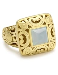 Renata de Dalmas Pyramid Cut Blue Agate in Ornate Square Ring