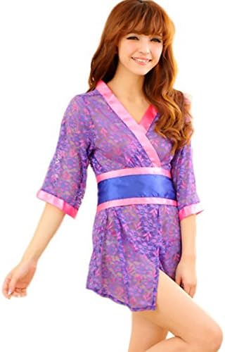 ANDI ROSE Sexy Lace Kimono Babydoll Lingerie Sleepwear Outfit Embroidery Dress Purple