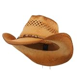 Vented Tea Stained Raffia Hat-Bead W36S10B