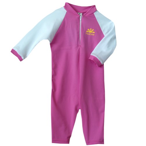 Seashell Sun Protective Baby Suit, 6-12 Months, Pink/White
