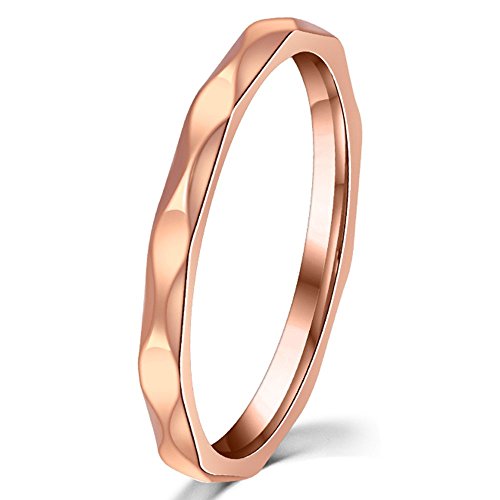 Womens 2mm Wave Prismatic Pattern Rose Gold Ring Engagement Wedding Lady Finger Thin Stainless Steel Band Size 4