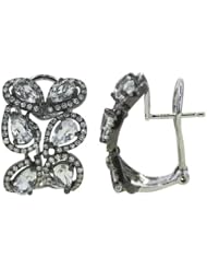 14K White Gold 3.76ct Dual Row Teardrops Diamond & White Topaz Huggie Earrings