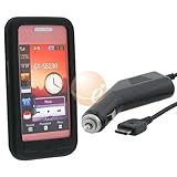 Car Charger + Black Silicone Skin Case for Samsung S5230C / S5233S / Star