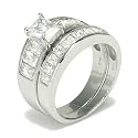 Sterling Silver Emerald Baguette CZ Engagement Wedding Ring Set