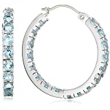 14k White Gold Blue Topaz Hoop Earrings