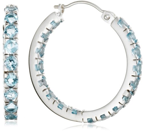 14k White Gold Blue Topaz Hoop Earrings