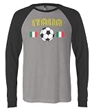 (Cybertela) Italia Flag Soccer Ball Men's Long Sleeve Baseball T-shirt Country Sport Tee (Deep Heather/Black, 2X-Large)