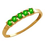 0.35 Ct Round Green Tsavorite Gold Plated Sterling Silver Ring