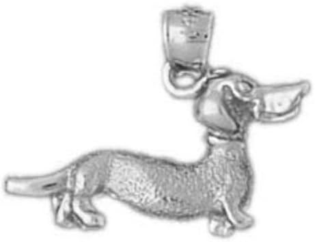 Genuine 14k White Gold Dauchshund Dog Charm Pendant. (approximate weight 1 grams)