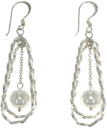 925 Sterling Silver Twisted Double Teardrop & White Freshwater Pearl Earrings