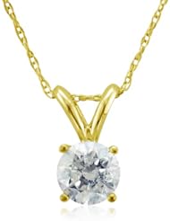 14k Yellow Gold Solitaire Diamond Pendant Necklace (GH, SI3, 0.25 carat)