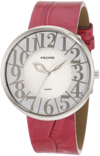 Pedre Women's 6875SX Silver-Tone with Rose Glossy Strap Watch