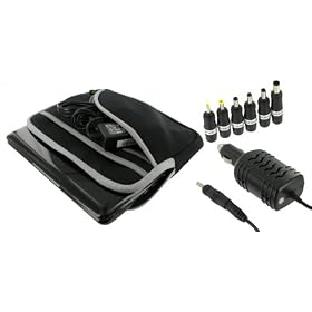 2n1 Combo - Toshiba Mini NB205-N312/BL 10.1-Inch Netbook Neoprene Sleeve Slip Case and 12v Car Charger (Invisible Zipper Tri-Pocket - Black)
