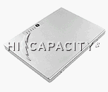 Rectangular battery with six slit-type contacts on side and fuel gage on top.