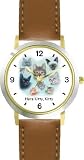 Collage of Kittens Cat - JP - WATCHBUDDY&reg; DELUXE TWO-TONE THEME WATCH - Arabic Numbers - Brown Leather Strap-Size-Large ( Men's Size or Jumbo Women's Size )