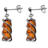Certified Genuine Honey Amber and Sterling Silver Twisted Tower Earrings