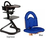 Svan High Chairs from Scandinavian Child with Infant Kit and Cushion, Blue Cushion with Espresso Wood