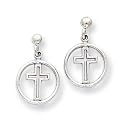 14k White Gold Polished Eternal Life crossangle Post Earrings