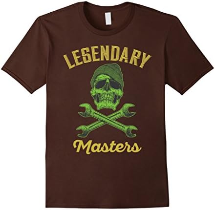 Men's Legendary Skull Wrench Mechanic Masters Tshirt for MEN Medium Brown