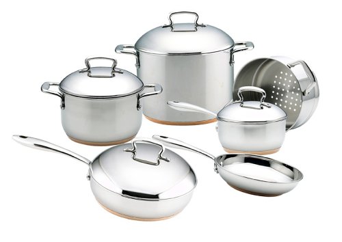 Cook's Select Gourmet 10-Piece Brushed Stainless Steel Set with Copper Bottom