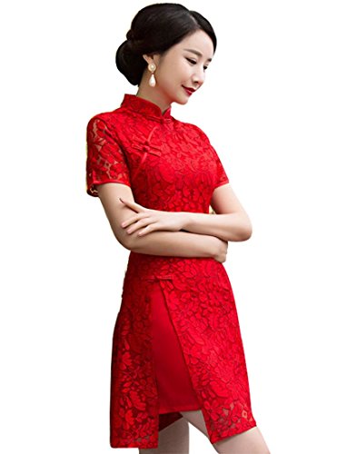 Wincolor-Womens-Short-Sleeve-Floral-Lace-Qipao-Wedding-Dress-Chinese-Traditional-Cheongsam