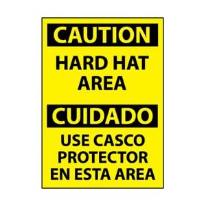 ESC31RB - Caution Hard Hat Area Bilingual 14" X 10" .050" Rigid Plastic