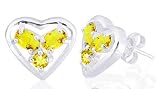 Oval Round Cut Citrine Three-Stone Heart Earrings Sterling Silver