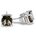 Sterling Silver 6mm Cushion Smoky Quartz Solitaire Earrings