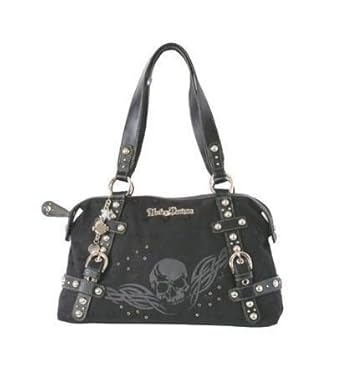 Harley-Davidson&reg; Women Jacquard Black Satchel Bag Handbag Purse-LIMITED EDITION. Yarn-dyed Jacquard with Matte Leather Trim. SK5800J
