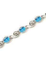 14K White Gold Oval Blue Topaz Bracelet