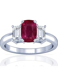 Platinum Cushion Cut Ruby Three Stone Ring