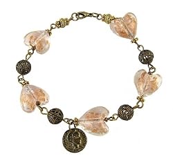 Bracelet - B71 - Murano Style Glass -Sm. Hearts ~ Peach