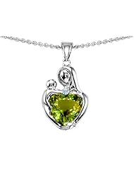 Original Star K (tm) Loving Mother With Child Hugging Pendant With Heart Shape 8mm Simulated Green Tourmaline in 925 Sterling Silver