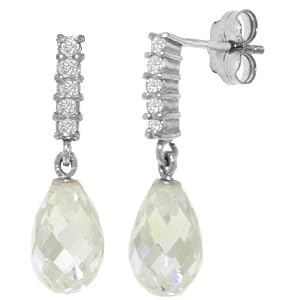 14k White Gold Diamond Dangle Earrings with White Topaz