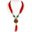 EXP Handmade Red Coral, Turquoise & Agate Lariat Necklace With Antiqued Silver Beads
