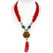 Handmade Red Coral, Turquoise & Agate Lariat Necklace With Antiqued Silver Beads