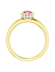 10K Yellow Gold 7.00x5.00mm Oval Cut Chatham Created Pink Sapphire and Diamond Ring -- LIFETIME WARRANTY