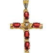 14K Yellow Gold Ruby and Diamond Cross Pendant - 35.00x24.00mm