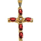 14K Yellow Gold Ruby and Diamond Cross Pendant - 35.00x24.00mm