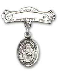 Sterling Silver Baby Badge with St. Madonna Del Ghisallo Charm and Arched Polished Badge Pin