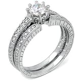 Sterling Silver Cubic Zirconia CZ Wedding Engagement Ring Set