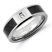 6mm Ladies Black Carbon with CZ Tungsten Ring Sizes 5 to 9