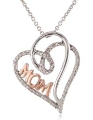14k Rose Gold Plated Sterling Silver Diamond Mom Heart Pendant Necklace (1/6 cttw, I-J Color, I3 Clarity),18"