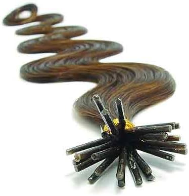 25 Strands Wavy Body Wave Micro Ring Links Locks Beads Keratin Stick I Tipped Pre Bonded Human Hair Extensions Color #8 (Light Brown)